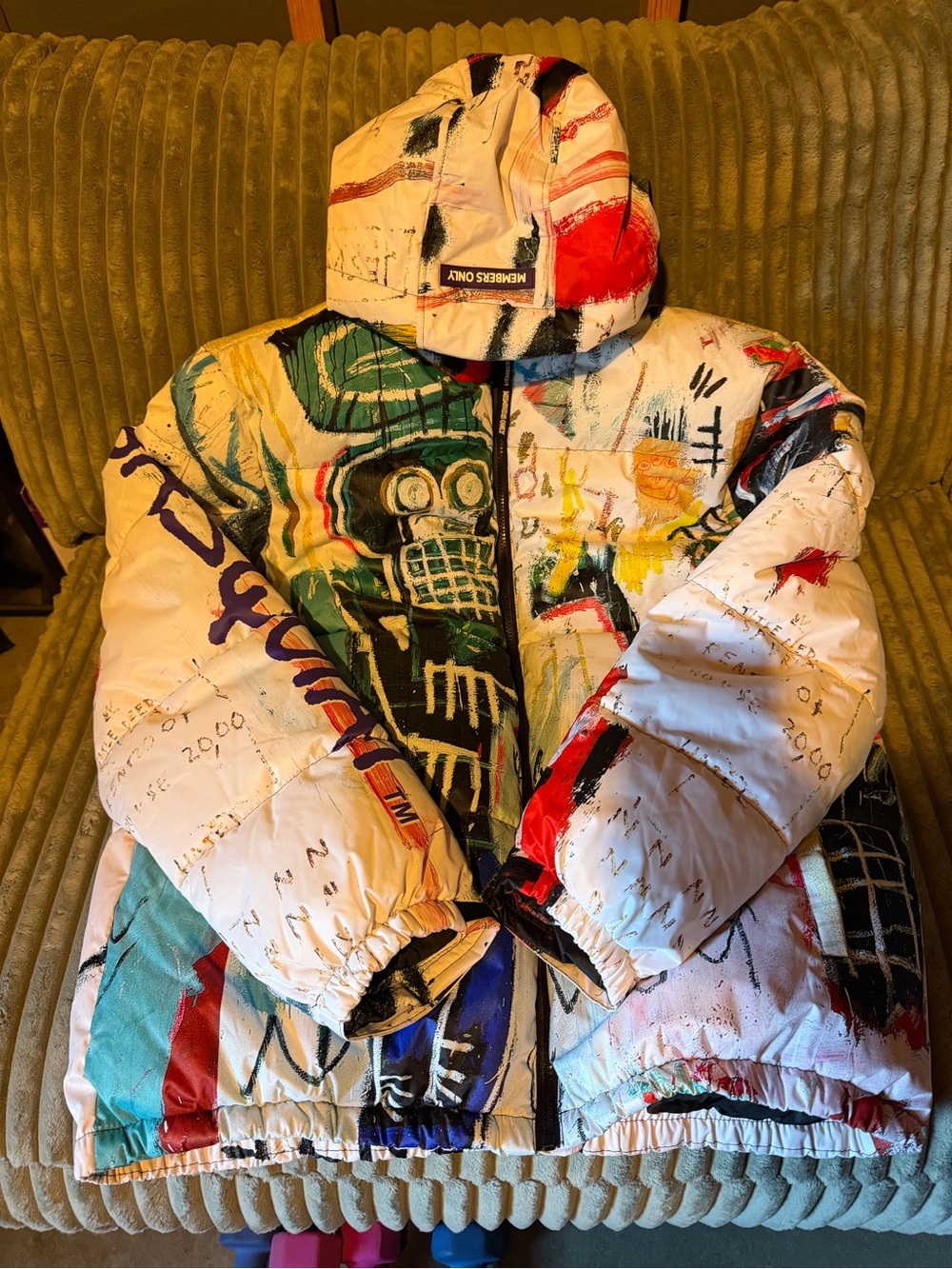 Members Only Multicolor Graffiti-Print Puffer Jacket - White Base - Picture 1 of 2